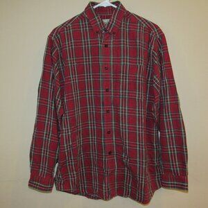 LL Bean Scotch Plaid Red Green Tartan Flannel Shirt Men's sz M #228061